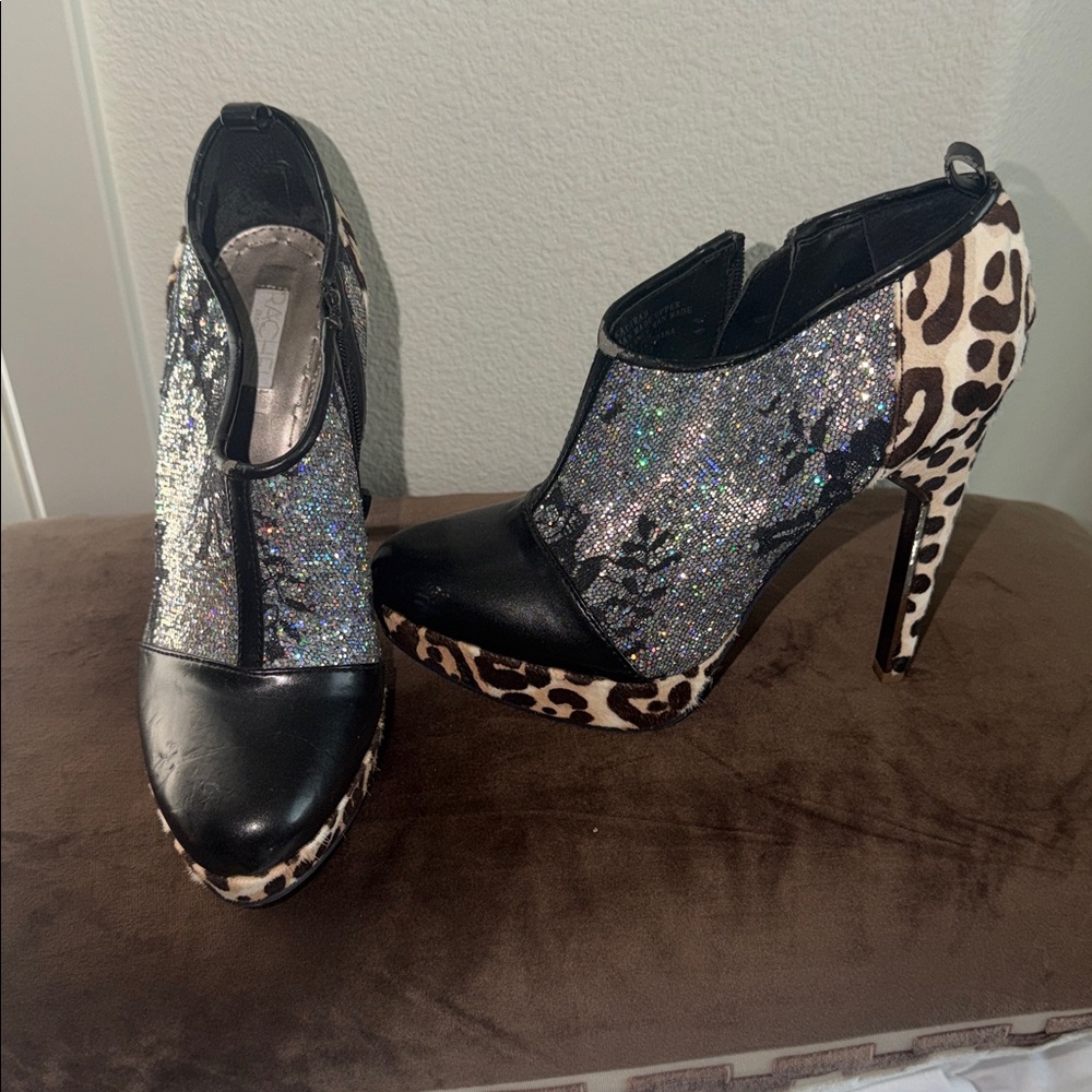 Rachael, Roy Leopard Print and Glitter High Heels